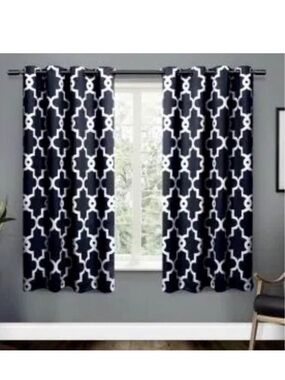 Black & White Boho Bohemian Morocan Panel Curtains Set of 2 Geometric Curtains